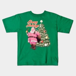 Retro Vintage Pink Santa Claus | Happy Holidays Kids T-Shirt